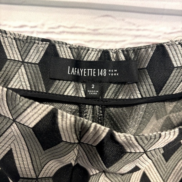 Lafayette 148 New York Silver Black Diamond Print Cropped Dressing Pants- Size 2 - Picture 5 of 7